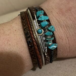 Turquoise and Brown Multi-Strand Women's Wrap Bracelet - Boho Chic